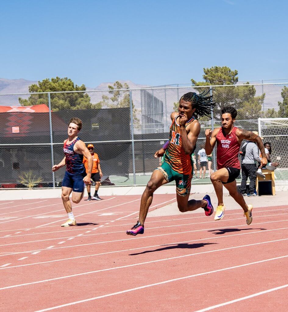 Mojave High School senior Jayden Patton won the 100- and 200-meter dashes at the 4A State Track and Field Championships, May 8-9.