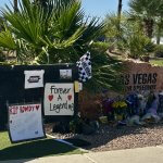 Fans left flowers, M&Ms and Monster Energy Drinks to memorialize local legend and two-time NASCAR Cup Champion, Kyle Busch at Las Vegas Motor Speedway.